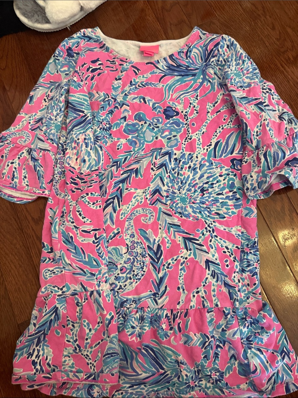 Lilly Pulitzer Pink Floral-Print Ruffle Sleeve Tunic Top